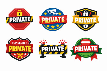 Naklejka premium Private and top secret signs set, providing privacy, security, and restricted access symbols for confidential content