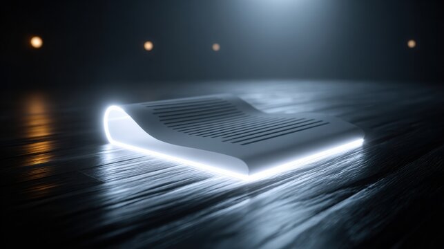 Document Icon Shines in a Dark Space With Unique Lighting and Clear Lines Captured With a 70mm Lens