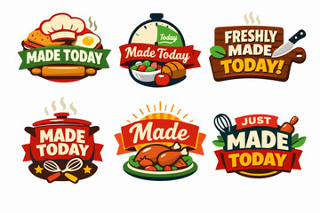 Naklejka premium Freshly made today sticker badges for restaurants and cafes, concept of homemade food quality