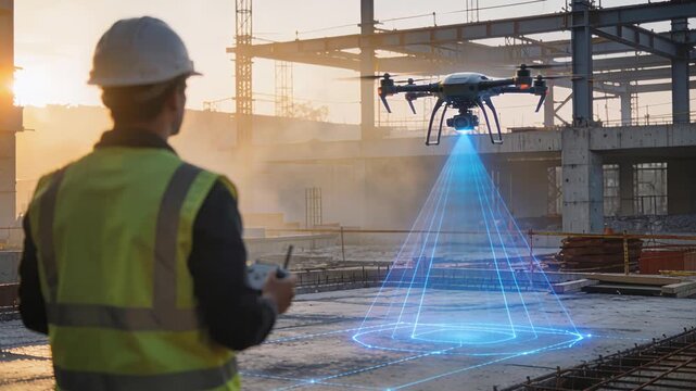 Skilled technician pilots drone to generate precise spatial grid