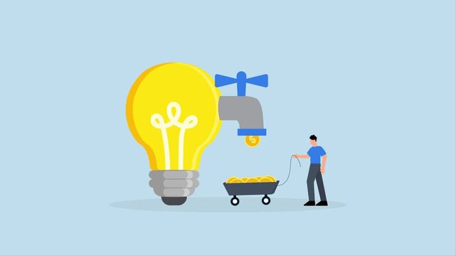 4k animation of Businessmen receive income from steady stream of money generated by innovative ideas