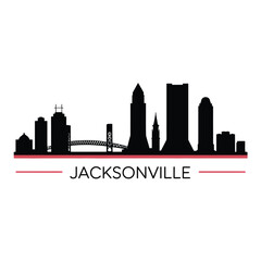 Obraz premium Jacksonville skyline silhouette with a red line and city name