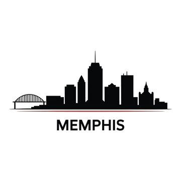 A striking black silhouette of the memphis skyline with a red base