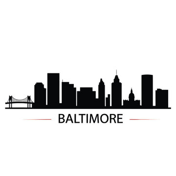 Silhouette of the baltimore skyline with the city s name below