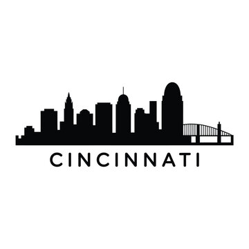 Silhouette of cincinnati skyline with name displayed below the buildings