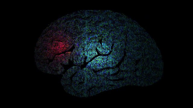 Animated dopamine molecules interacting within neural network environment. Suitable for neuroscience education, medical media, psychology visuals and brain research.