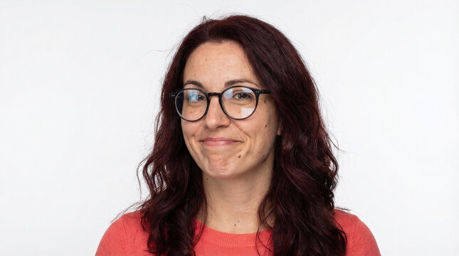 Confident Voluptuous Redhead Woman with Glasses Smirking Proudly 
