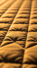 Naklejka premium Close-up of golden stitched textile, creating a textured, quilted surface, suggesting warmth and comfort, ideal for backgrounds and design elements