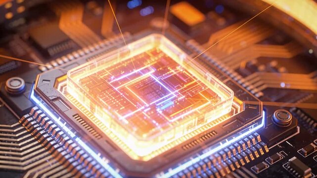 Power pulse starting central module powering up, camera zooming in chamber, with lit ring, traces
