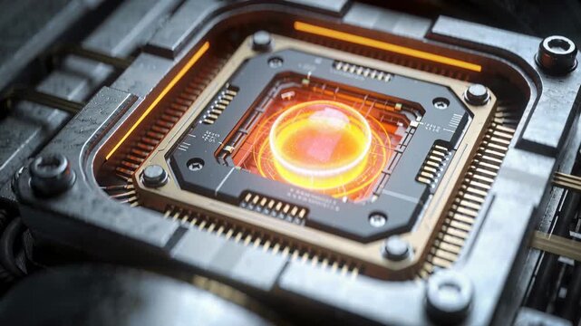 Powering central core unit pulsing in chassis, showing square carrier, screws, gold contacts