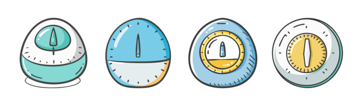 Assortment of cute egg-shaped kitchen timers for precise cooking and baking.