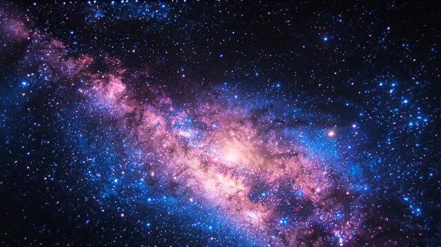 Starting camera zoom moving toward nebula in deep space to reveal bright core detail