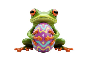 Fototapeta premium A cute, colorful red-eyed tree frog with bright green skin and orange feet is isolated on white in a macro closeup, showcasing the tropical wildlife and nature of this small amphibian
