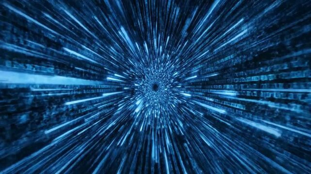 A futuristic technology tunnel effect with blue streaks radiates outward quickly.