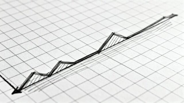 Panning camera revealing sketched rising zigzag trend on graph paper to emphasize arrowhead