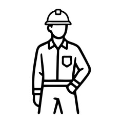 Dibujo minimalista con líneas de hombre con ropa de trabajo de obrero industrial con casco, camisa y pantalón © teracreonte