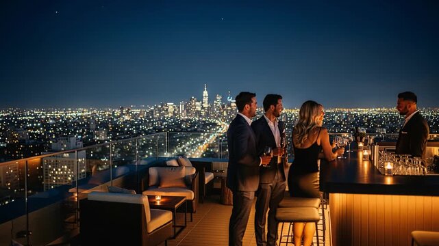 Exclusive rooftop bar featuring sweeping city vistas and stylish decor