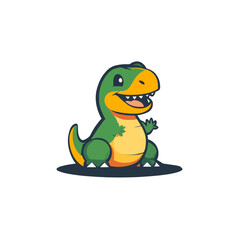 Cute cartoon baby TRex dinosaur waving hello, sitting happily with open mouth, green and yellow, playful and friendly character for kids, isolated on white background © Fernando