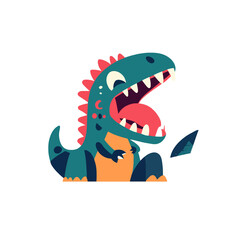 Cute cartoon dinosaur roaring with open mouth, playful TRex character with sharp teeth and red spikes, isolated on white background, concept of prehistoric fun and childhood imagination © Fernando