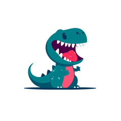 Cute cartoon dinosaur roaring with wide open mouth and pink belly, happy and playful TRex character, concept of prehistoric, fantasy, and childhood fun © Fernando