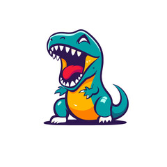 Cute cartoon Tyrannosaurus Rex roaring with open mouth, showing sharp teeth and tongue, isolated on white background Fun dinosaur illustration for kids, playful character, prehistoric animal © Fernando