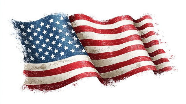 Patriotic American Flag Illustration with Distressed Texture, Ideal for Independence Day and National Holiday Themes