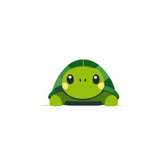 Fototapeta premium Cute cartoon turtle peeking from behind a surface, smiling with rosy cheeks Adorable animal illustration for childrens books, educational content, and playful designs Concept of curiosity and innocenc
