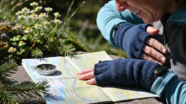Exploring nature trails with a map outdoor adventure this video was created by ai and generative ai