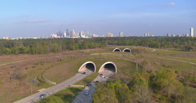 Daytime Drone View of Memorial City Houston Road Tunnels and City Park