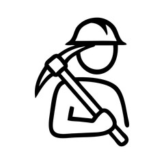 Logotipo con dibujo sencillo con líneas de un obrero de la construcción con casco y un pico apoyado en el hombro  © teracreonte