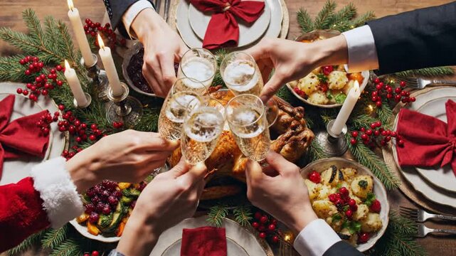 Festive celebration with toasts and feast home dining video content cozy atmosphere ai-generated experience