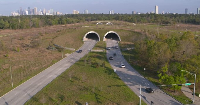 Wide Aerial Drone View of Memorial City Houston Vehicle Tunnel System