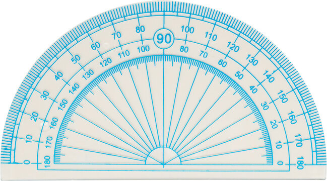 White Plastic Semicircle Protractor for Measuring Angles Isolated on White Background