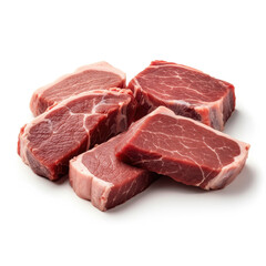 Obraz premium A selection of raw red meat chunks arranged for commercial food photography, symbolizing fresh protein and culinary nutrition.