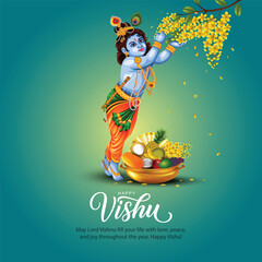 Happy Vishu greetings. April 14 Kerala festival with Vishu Kani. Abstract vector illustration design