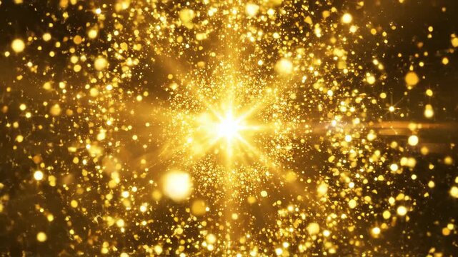 Glowing golden particles and stars shine brilliantly against a transparent background as sunbeam-like rays create a warm, sparkling display.