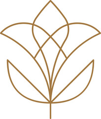 Elegant golden line art flower logo and geometric linear decorative element. Modern abstract minimalist floral design.