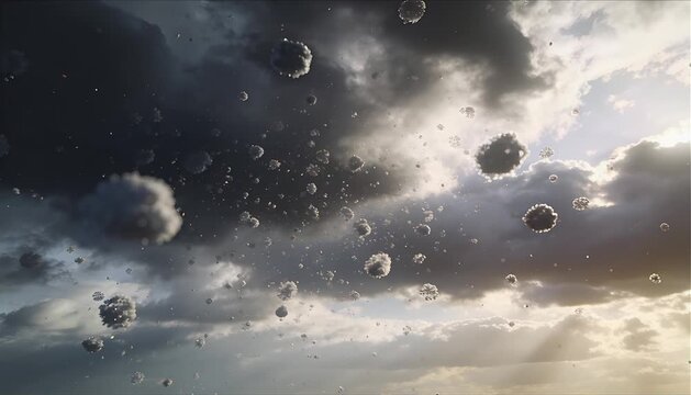 dark cloudy environment with heavy particles dissolving into bright soft light for stress awareness and healing concept