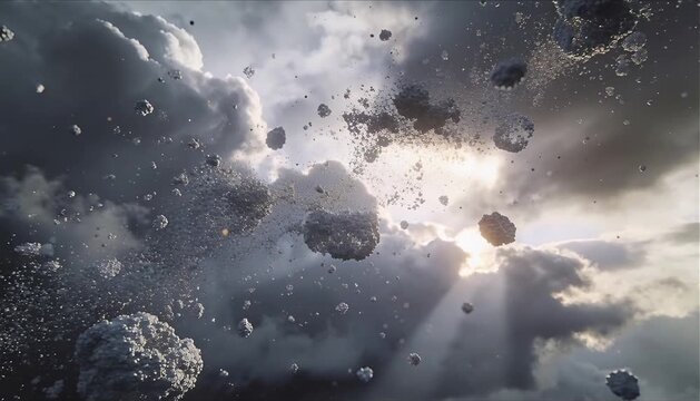 dark cloudy environment with heavy particles dissolving into bright soft light for stress awareness and healing concept