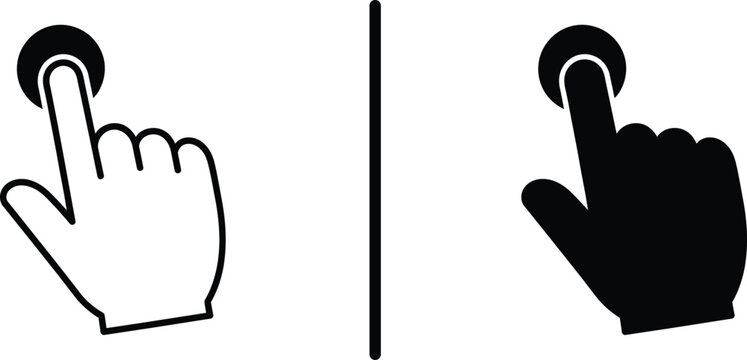 A graphic illustration of two hands clicking a button