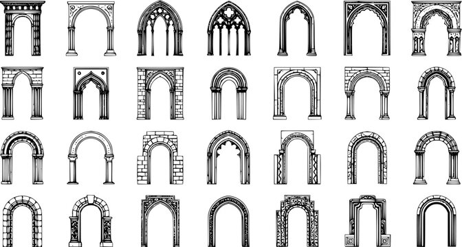 Diverse Architectural Arches: Sketch-Style Vector Set