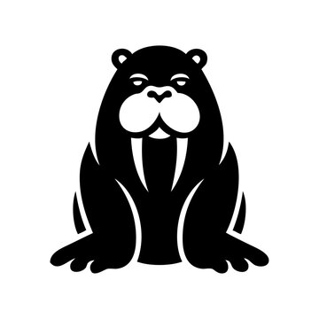 Logotipo con dibujo sencillo de la silueta de una morsa vista de frente 