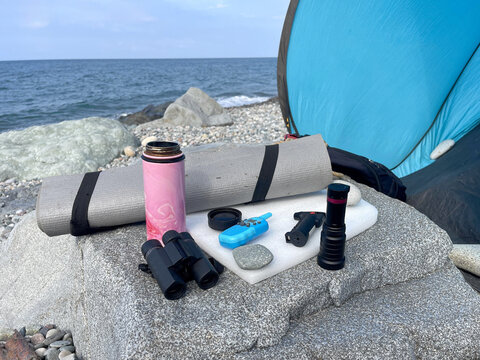 tent and equipment for hike