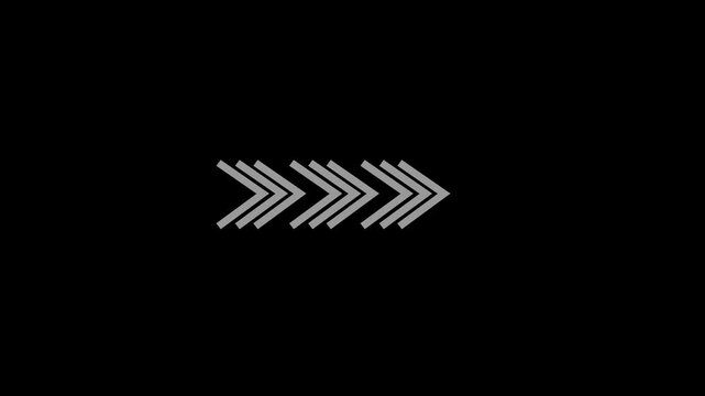 Right-directional arrow loop animation. Animated arrows for the overlay video layer, Loopable Geometric Arrow Direction Indicators for UI UX Design on black background, 4k video