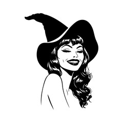 Dibujo de chica pin up sexy sonriente con sombrero de bruja de Halloween © teracreonte