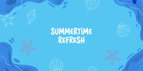 Naklejka premium Summertime refresh sea ocean waves shells starfish