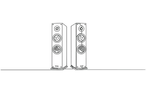Continuous line vector illustration of an audio speaker.