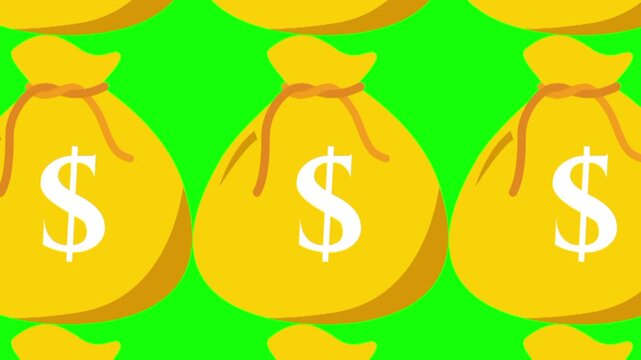Golden savings money bag with animated dollar vector icon. Business, finance, economic symbol. seamless pattern animation with green screen background template for design graphic resources