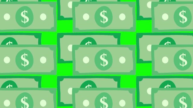 Cash money paper with animated US dollar vector icon. Business, finance, economic symbol. seamless pattern animation with green screen background template for design graphic resources