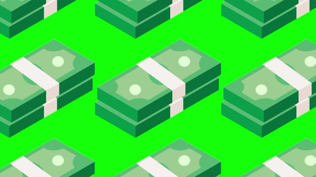 Cash money with animated stack dollar vector icon. Business, finance, economic symbol. seamless pattern animation with green screen background template for design graphic resources